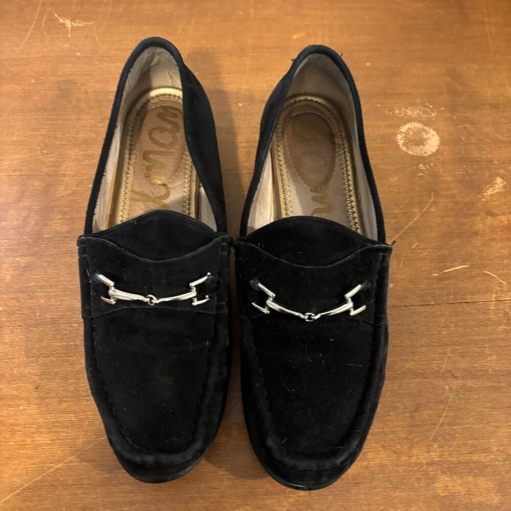 Sam Edelman size 8 Black Leather Suede Preppy Horse bit Loafers